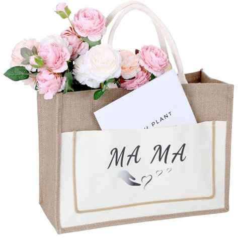 Yylaiire Mom Bag Jute Tasche,Geschenke für Mama,Mutter Geschenk,Jute Einkaufstasche Personalisiert Jutebeutel Mama Geschenk für Muttertag Geburtstag,Jute Tote Bag Muttertagsgeschenk Mama Geschenk
