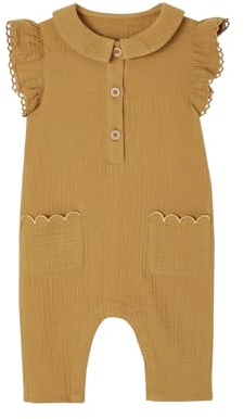 Vertbaudet Mädchen Baby Overall, Schmetterlingsärmel mit Stickerei karamell 80