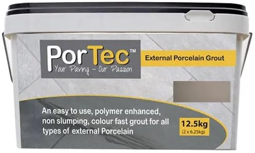 PorTec External Porcelain Grout - Dove - 12.5kg Also Suitable For Internal Porcelain - Non-Slumping - Frost Resistant - Easy to clean & use