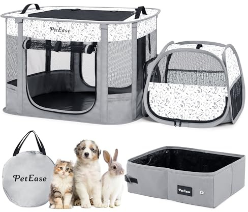 Portable Cat Playpen with Litter Box, Cat Enclosure for Camping, Cat Recovery Playpen After Surgery, Foldable Indoor Outdoor Pet Tent for Cats Rabbits Puppies (Light Gray)
