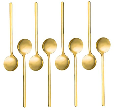Stainless Steel Espresso Spoons Gold Plated Teaspoons Set Coffee Sugar Spoons for Cake 8PCS Stainless Steel Espresso