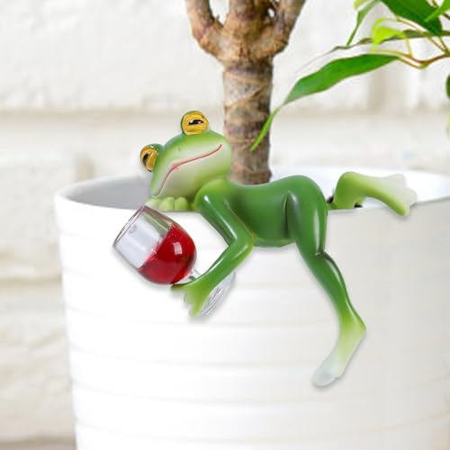 SoeUyd Frosch Blumentopf Hänger, Grün, Harz Statue | Tiere Deko, Für Balkon, Garten Pflanzer, Osterdeko