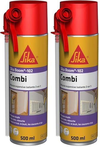 SIKA - Mousse polyuréthane expansive - Sika Boom 102 Combi - Pistolable ou Manuelle - Cale - Isole - Rebouche - Int/Ext - Réutilisable - Multisupports - Découpe facile - Expansion 20L - Blanc - 500ml