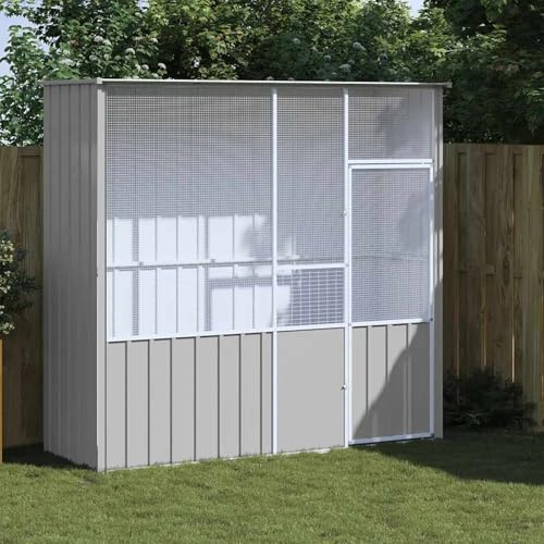 Rantry Voliere Grau 215x78x200 cm Verzinkter Stahl Vogelhaus Vogelkäfig Vogelnest Vogelhaus Model172345