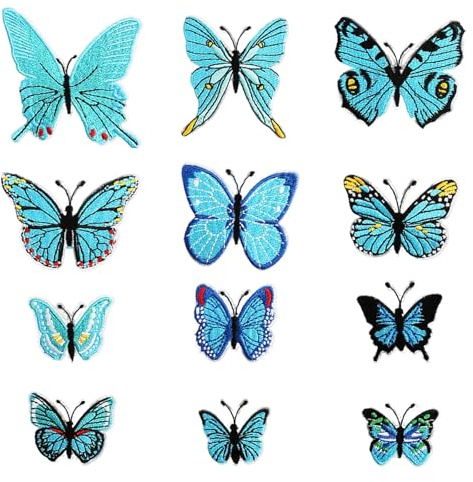 JURENEE 12 Stück Blau Schmetterling Patch, Polyester Material Schmetterling Aufnäher, DIY Schmetterling Aufbügler, Aufnäher zum Aufbügeln, Zart und Großzügig, Geeignet Kleidung, Hüte Reparatur (Blau)