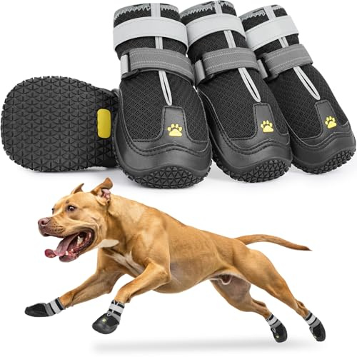 Mayerzon Hundeschuhe für große und mittelgroße Hunde für heißen Asphalt | Atmungsaktive Hundeschuhe mit rutschfesten, reflektierenden und verstellbaren Klettverschlüssen für sommerliche Hartholzböden
