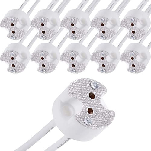 HAAMNING7 Douille GU5.3 MR16 Support de Lampe pour LED Halogène avec Câble 12V, Prise Base de Lampe LED Céramique, Connecteur De Ampoule avec 0,75 mm² Fil, 10 Pièces