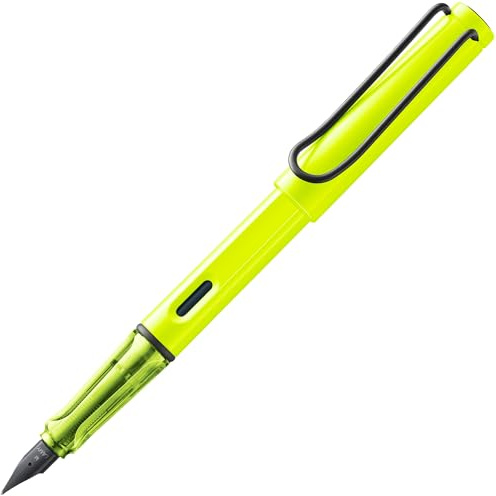 Lamy safari neonyellow Füller mit polierter Stahlfeder in Strichbreite F | Lamy Füller mit ergonomischem Griff - robuster ASA-Kunststoff - inkl. Tintenpatrone LAMY T 10 blau - Rechtshänder