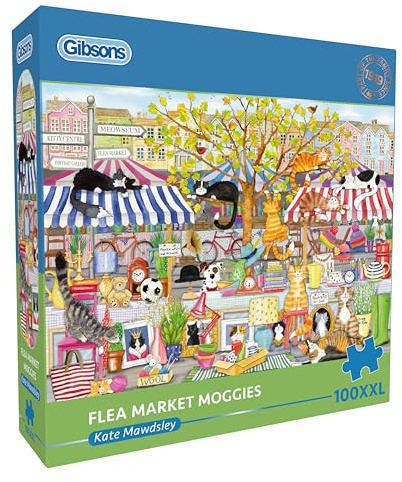 Gibsons Flohmarkt Moggies 100XXL Teile Puzzle für Erwachsene - Charmante Katzen Tiere Artwork von Kate Mawdsley - Extra große Teile - Premium Nachhaltiges Puzzle Made in UK/EU