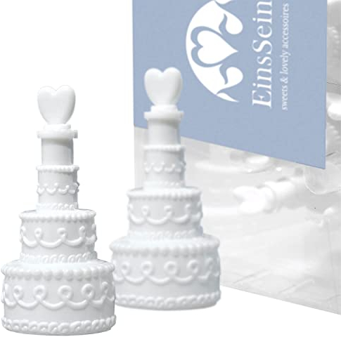 EinsSein Seifenblasen Hochzeit Torte Box Weiss 48 | Gastgeschenke für die Hochzeit Taufe Geburtstag Verlobung | Mini Hochzeitsseifenblasen Herz Herzgriff in Torte befüllt | Wedding Bubbles gefüllt