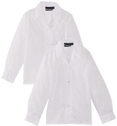 Blue Max Banner Girl's Revere Twin Pack Long Sleeve School Blouse, White, 34 Chest