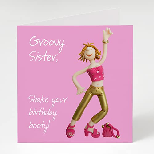 Holy Mackerel groovy sister birthday card - designed by artist Erica Sturla - 15cm square and blank inside for your message - made in the UK