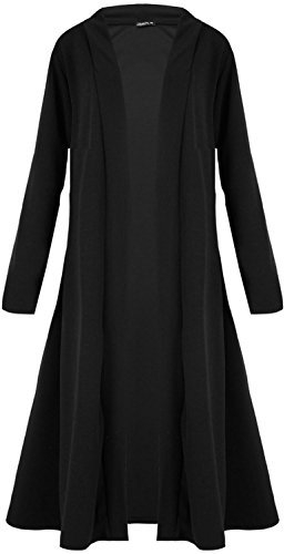 Fashion Star Womens Ladies Floaty Casual Waterfall Long Sleeves Open Front Duster Coat Maxi Long Cardigan Black