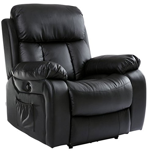 More4Homes CHESTER ELECTRIC HEATED MASSAGE RECLINER BONDED LEATHER CHAIR SOFA GAMING HOME ARMCHAIR (Black)