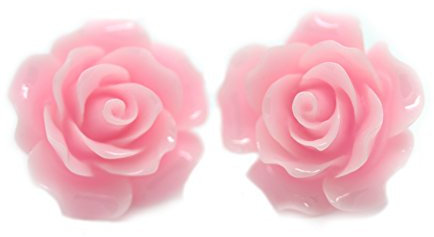 Bluebubble ENGLISH ROSE 22mm Candy Pink Carved Rose Stud Earrings on Gift Card