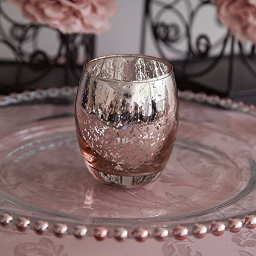 Club Green Xmas Glass Tea Light Candle Holder Rose Gold/Champagne/Silver 3 Sizes Wedding Decor Event (Rose Gold 75 x 90mm)