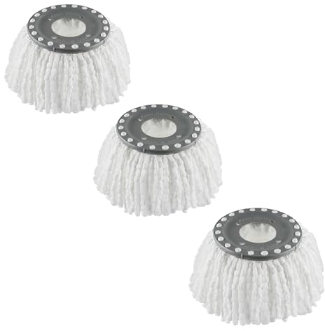 3 Pack Premium Replacement Mop Heads Refill for 360° Rotating Round Spin Magic Mop Microfibre, White