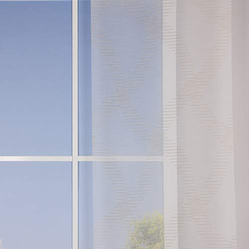 SCHÖNER LEBEN. Gardine Paneele Schiebevorhang Meterware Carrara weiß halbtransparent Gold beige 60cm Breite
