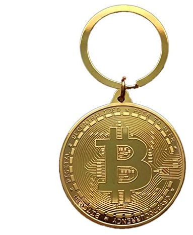 Hangarone Bitcoin Key Chain,Gold Plated Bitcoin Coin Key Chain BTC Coin Art Collection Metal Graduation Key Ring