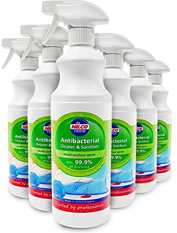 Nilco Antibacterial Cleaner and Sanitiser 1 Litres Multi-Surface Spray x 6 Bottles