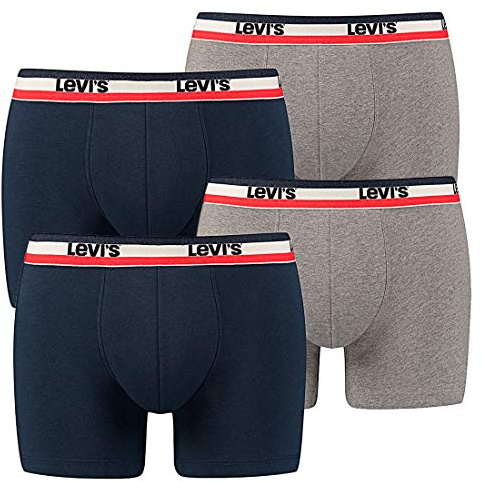 4er Pack Herren Levis SPRTSWR Logo Boxer Brief Boxershorts Unterwäsche Pants, Farbe:198 - Dress Blues, Bekleidungsgröße:XL