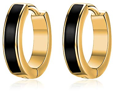 TANGPOET Creolen für Herren Damen 925 Sterling Silber Schwarz Gold Kleine Huggie Klappohrringe Hypoallergene Ohrringe Schmuck Valentinstag Geschenke für Jungen Mädchen, 15mm