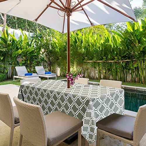 Mantel Impermeable para Exteriores, con Agujero para Sombrilla y Cremallera, Cubierta de Mesa de Patio para Jardín, Restaurante, Casa, Fiesta y Barbacoa (150 * 213 cm oblongo, Geometría)