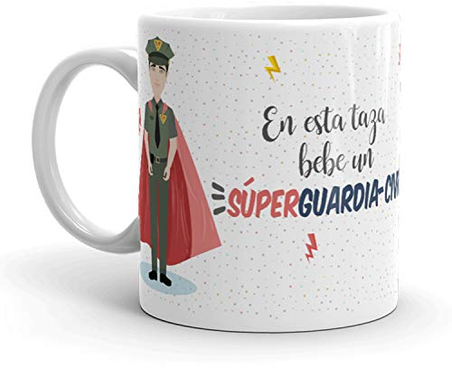 Kembilove Tazas de Café de Guardia Civil Superhéroe – En Esta Taza Bebe un Súper Guardia Civil – Tazas de Desayuno para la Oficina – Taza de Café y Té para Trabajadores