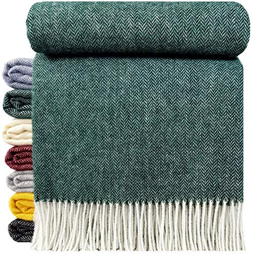 STTS International Wolldecke 100% Schurwolle Wohndecke in versch. Farben 140 x 200 cm Tagesdecke Schurwolldecke Woll-Plaid Tirol (Grün/Smaragd, 140 x 200 cm)