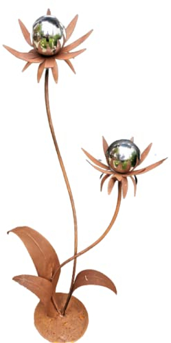 Jürgen Bocker Garten-Ambiente Dekoblume Milano Cortenstahl 120 cm mit Kugeln in Edelstahl poliert mit Standfuss