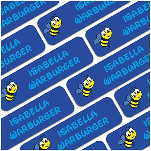 80 x Namensaufkleber Wunschname personalisiert je 3,5x1cm Aufkleber mit Kinder Name Beschriftung Schule Kindergarten Kleidung Sticker (Nr. 26 Biene, Für feste Oberflächen)