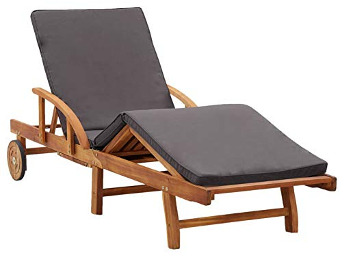 Tidyard Sonnenliegen mit Auflage Verstellbar Gartenliege Holzliege Liege Relaxliege Liegestuhl Strandliege Gartenmöbel Massivholz Akazie Helles Holz und Dunkelgrau
