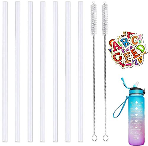 7 PCS Replacement Straws for 32oz /1000 ML Giotto Water Bottles with Time Marker , BPA Free Plastic Straws Fit Most Brands of 32 oz Motivational Water Flask, Clear Straight Straw