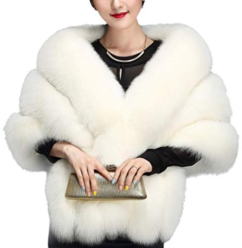 YO-HAPPY Veste en peluche, femmes hiver fausse fourrure écharpe col haussement d'épaules col en V châle Wrap étole cape de mariée