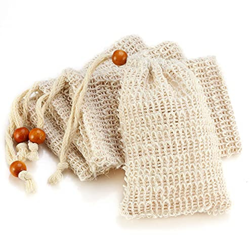 Soap Bag, Natural Sisal Soap Saver Bag Pouch Mesh Net Waste Plastic-Free Exfoliating Foaming and Drying Soap Holder for Shower (4 Pack)