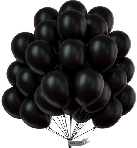 PartyWoo Black Balloons, 50 Pcs 12 Inch Latex Helium Balloons With 20m Ribbon for Birthday, Wedding, Retirement, Baby Shower Decorations