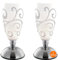 Nachttischlampe 2er Set Touch Säule - Tischlampe Wohnzimmer Modern Silber - Lampenschirm Glas Weiß Ornamente - Lampe Schlafzimer Nachttisch - Dekolampen Innen Fensterbank - 28 cm
