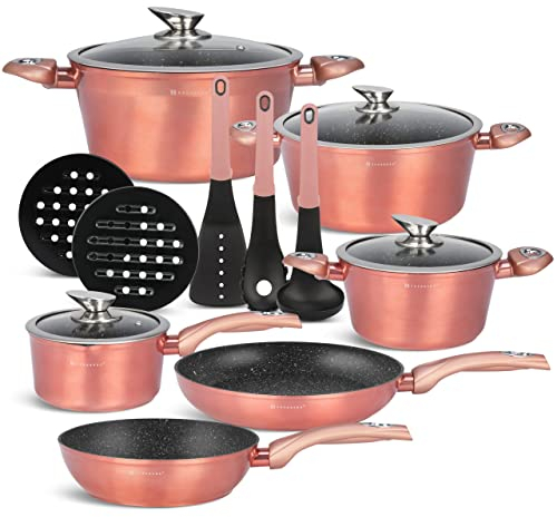 EDENBERG 15 TLG Topfset Induktion, Töpfe & Pfannen beschichtet, Kochtopf Set | induktions Töpfe Set, Kochtöpfe, Töpfe Induktion | Kochgeschirr Set, Topfset induktionsgeeignet (EB-5625)