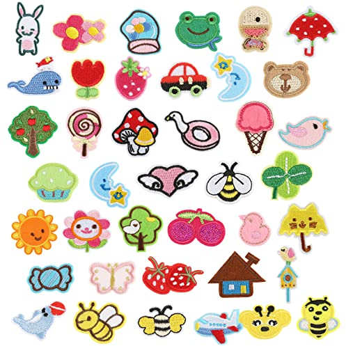 Bymivofun 39 Stück Aufnäher für Kinder, Tiere, Cartoon-Aufkleber zum Basteln, zum Aufbügeln, Süßigkeiten, Bienen, T-Shirt, Jeans