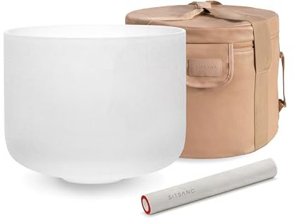 SITSANG 440 Hz B Note Crystal Singing Bowl Crown Chakra 10 inch with Artificial Leather Carrying Case and Singing Bowl Suede Striker and Rubber Mallet