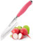 Stainless Steel 13cm/5 Santoku Knife - Taylors Eye Witness Raspberry Syracuse Collection, Ultra Fine Cutting Edge, Razor Sharp Blade. Soft Textured Grip with Pastel Pink Rubberised Handle.
