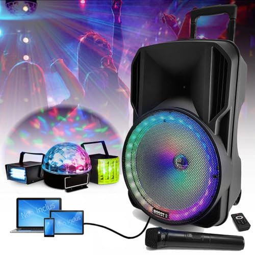 PARTY LIGHT & SOUND - Enceinte USB/Bluetooth Autonome sur Batterie BOOST-12RGB-700 - Micro sans Fil- Discours - Ensemble Jeux Lumières PARTY-3PACK