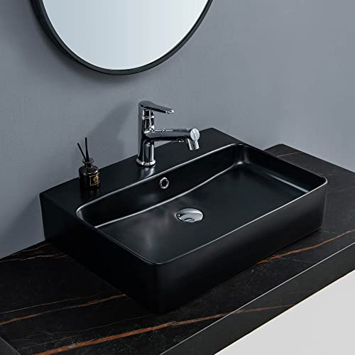 Schwänlein Lavabo para invitados, lavabo, lavabo, lavabo, lavabo, lavabo de cerámica, diseño cuadrado negro, 60 x 42 cm