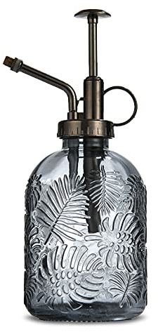 KoGiio Pflanzen Glas Sprühflasche, 360ml Retro Relief Pflanzensprüher mit Pumpe, Fortschrittlich Blumen Zerstäuber Drucksprüher für Balkon Kleiner Gartenpflanzen Indoor Haus Oder Büro - Grau
