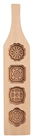 YUMILI Wooden Mooncake Mold, Wooden Cookie Mould, DIY 4 Flower Shapes Handmade Pastry Mold, Pumpkin Pie Green Bean Cake Mould, Ice Skin Press Mold Baking Tools for Moon Cake, Mousse, Dessert(#1)