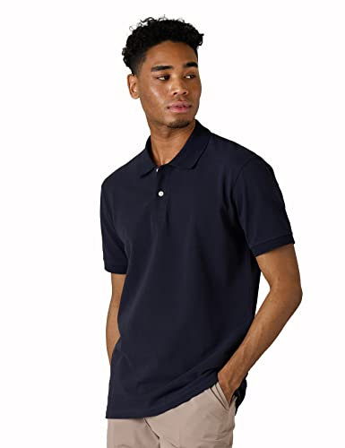 LAPASA Polo da Uomo 100% Cotone piqué Manica Corta vestibilità Classica Primavera/Estate Blu Navy (Tinta Unica) S