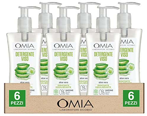 Omia Laboratories Ecobio Reiniger für Gesicht und Augen, umweltfreundlich, feuchtigkeitsspendend, ausgleichend, mit Aloe Vera für Mischhaut und fettige Haut, ohne Seife, zertifiziert ICEA Eco Bio