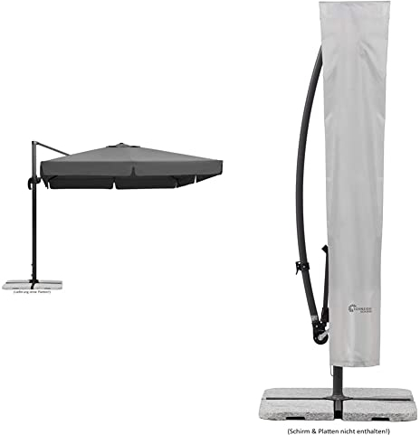 Schneider Sonnenschirm Rhodos, anthrazit, 300 x 300 cm quadratisch, 24 kg & Schutzhülle für runde Ampelschirme bis 300 cm Ø, 813-00, silbergrau, 206 cm x 35/38 cm 0,27 kg