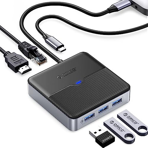 ORICO 6 in 1 USB C Docking Station with 4K HDMI, 2.5 Gbps Ethernet, 100W PD Charging, 3 USB Port 5 Gbps, Type C Multiport Adapter for MacBook Pro iPad Lenovo Dell Hp Laptop