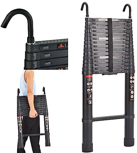 6.2M Extension Ladder Telescoping Ladder Aluminum Straight Ladder with Detachable Hook Anti-Slip Design Extendable Stepladder for Multi-Purpose Indoor Outdoor